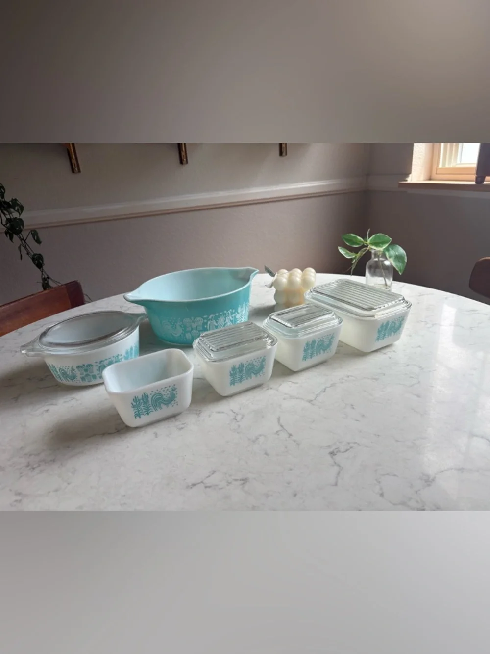 Pyrex Turquoise and White Butterprint Glass Storage Set 10 pcs 1958